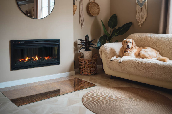 Rectangular tempered glass hearth Rusty pattern on the background
