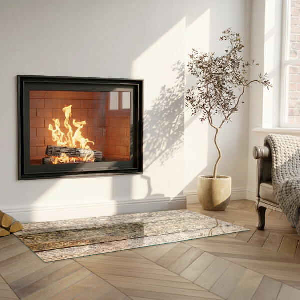 Rectangular glass hearth for wood stove Wooden grain in a natural style
