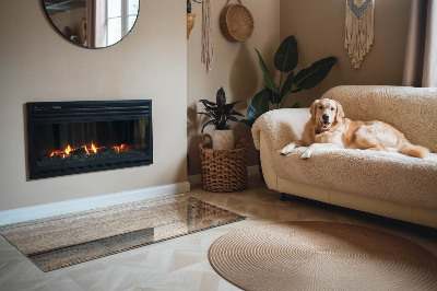 Rectangular glass hearth for wood stove Wooden grain in a natural style