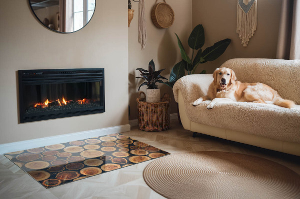 Rectangular glass hearth for wood stove Box with wooden frame