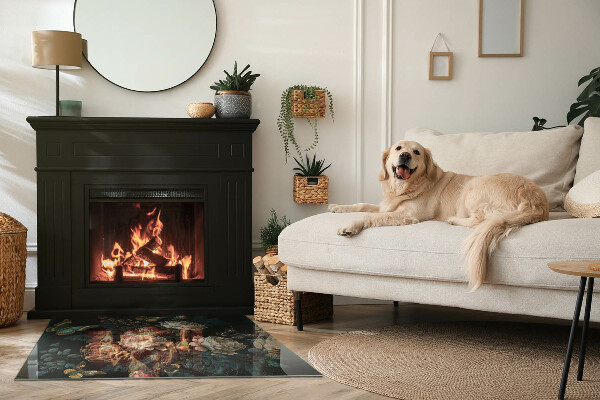 Rectangular glass hearth Floral motif with butterflies