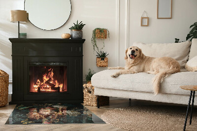 Rectangular glass hearth Floral motif with butterflies