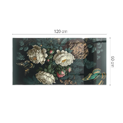 Rectangular glass hearth Floral motif with butterflies