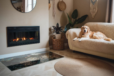 Rectangular glass hearth Floral motif with butterflies