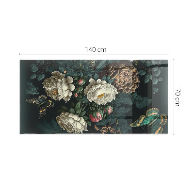 Rectangular glass hearth Floral motif with butterflies