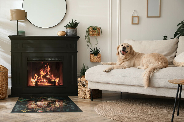 Rectangular glass hearth Floral motif with butterflies