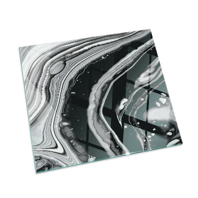 Rectangular tempered glass hearth Abstract wavy and linear patterns
