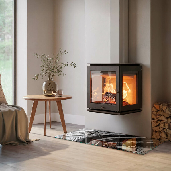 Rectangular tempered glass hearth Abstract wavy and linear patterns