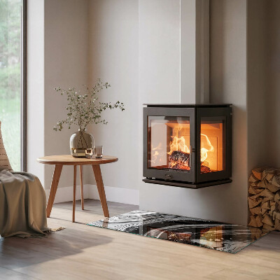 Rectangular tempered glass hearth Abstract wavy and linear patterns