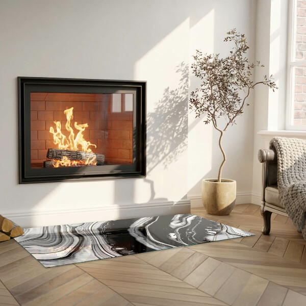 Rectangular tempered glass hearth Abstract wavy and linear patterns
