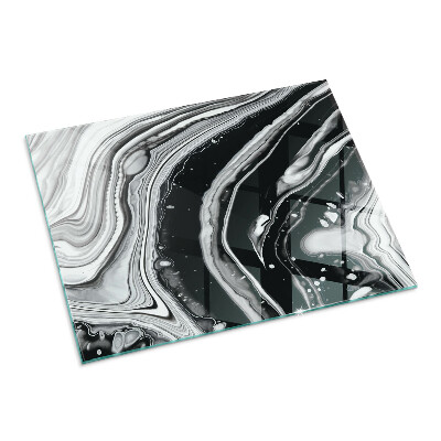 Rectangular tempered glass hearth Abstract wavy and linear patterns