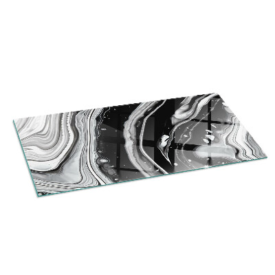 Rectangular tempered glass hearth Abstract wavy and linear patterns