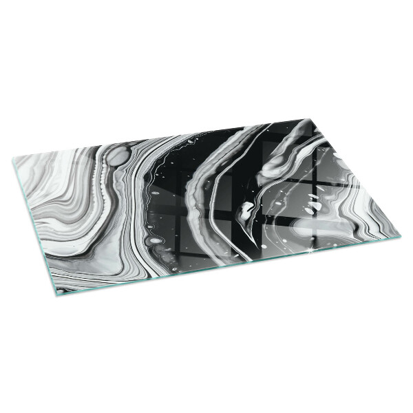 Rectangular tempered glass hearth Abstract wavy and linear patterns