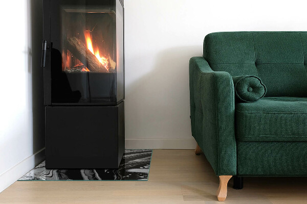 Rectangular tempered glass hearth Abstract wavy and linear patterns