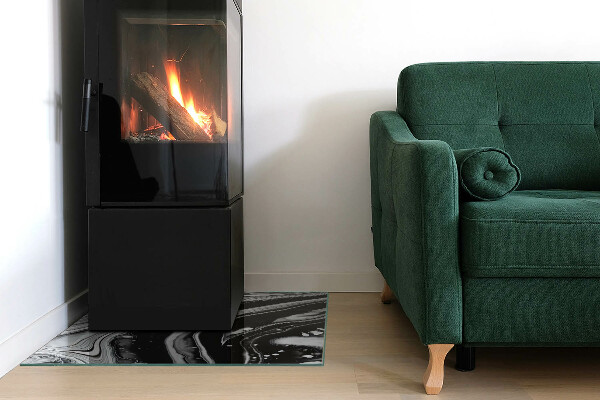 Rectangular tempered glass hearth Abstract wavy and linear patterns