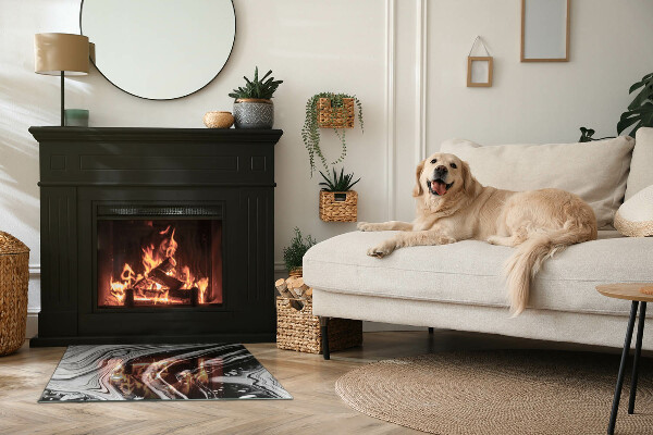 Rectangular tempered glass hearth Abstract wavy and linear patterns