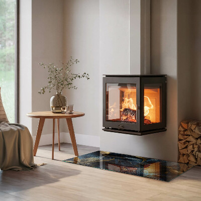 Rectangular glass hearth Stylish leaves in the structure