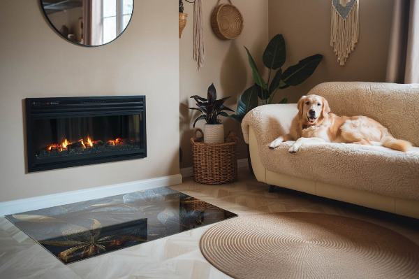 Rectangular glass hearth Stylish leaves in the structure