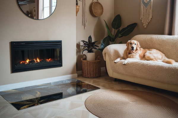 Rectangular glass hearth Stylish leaves in the structure