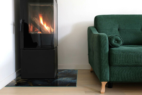 Rectangular glass hearth Stylish leaves in the structure