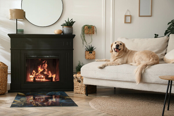 Rectangular glass hearth Stylish leaves in the structure