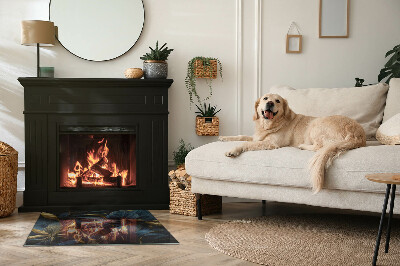 Rectangular glass hearth Stylish leaves in the structure