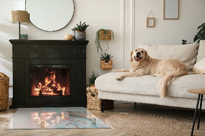 Rectangular tempered glass hearth Fluid abstract motif