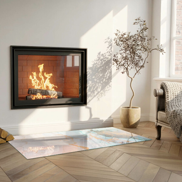 Rectangular tempered glass hearth Fluid abstract motif