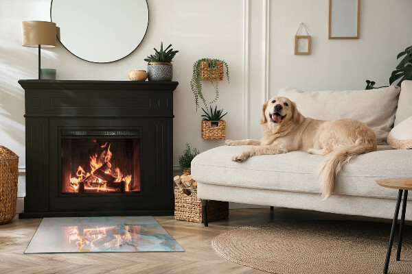 Rectangular tempered glass hearth Fluid abstract motif