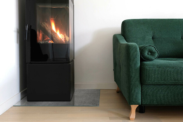 Rectangular glass hearth Raw concrete in a minimalist style