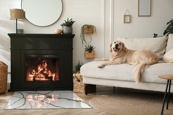 Rectangular glass hearth for wood stove Marble veins in an elegant style