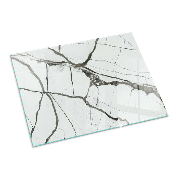 Rectangular glass hearth for wood stove Marble veins in an elegant style