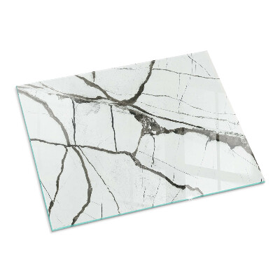 Rectangular glass hearth for wood stove Marble veins in an elegant style