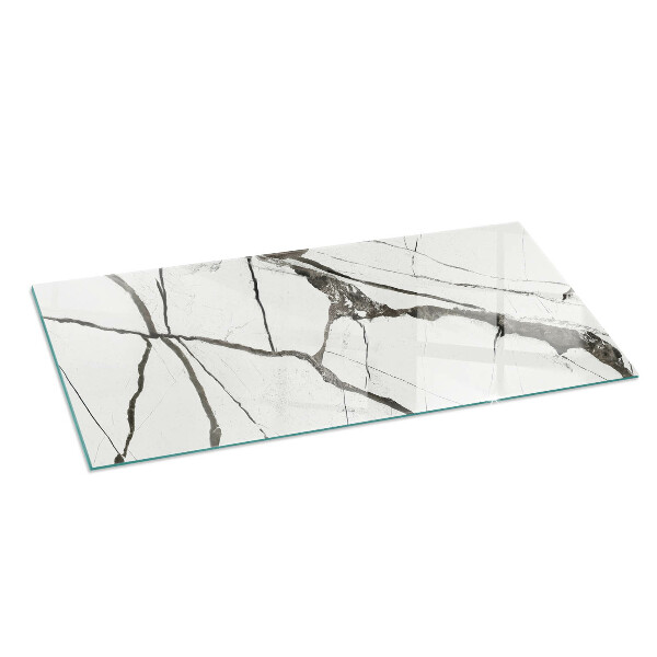 Rectangular glass hearth for wood stove Marble veins in an elegant style
