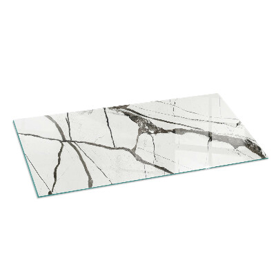Rectangular glass hearth for wood stove Marble veins in an elegant style