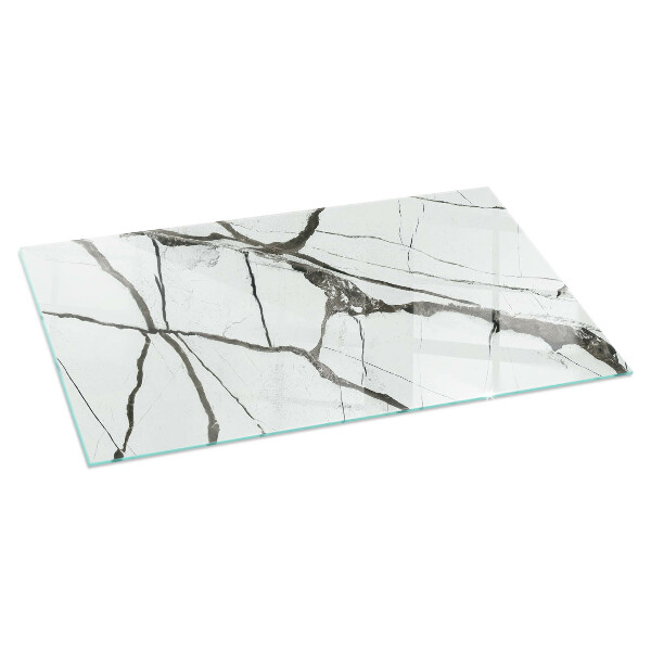 Rectangular glass hearth for wood stove Marble veins in an elegant style