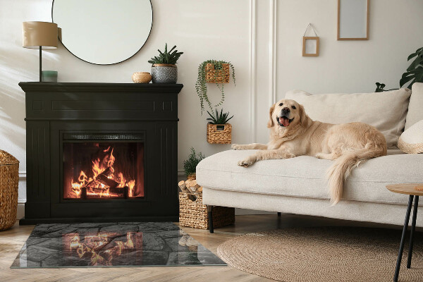 Rectangular glass hearth Stone style in a natural version