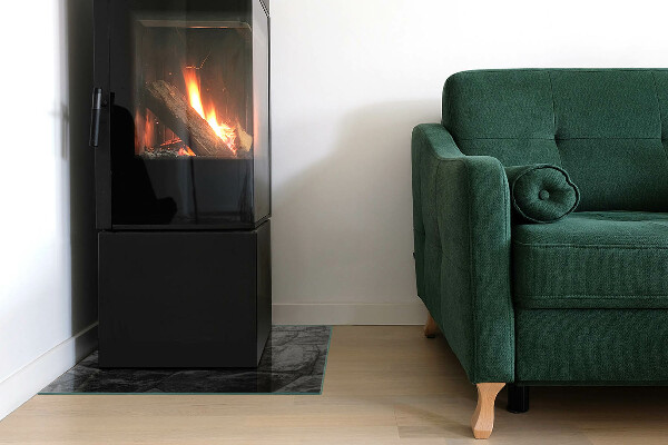 Rectangular glass hearth Stone style in a natural version