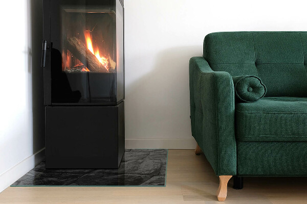 Rectangular glass hearth Stone style in a natural version