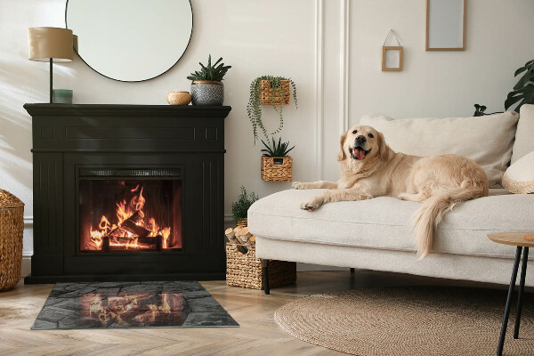 Rectangular glass hearth Stone style in a natural version