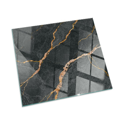 Rectangular tempered glass hearth Marble style with delicate veining