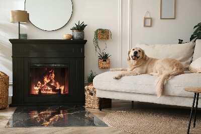 Rectangular tempered glass hearth Marble style with delicate veining