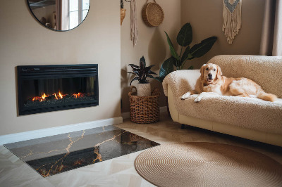 Rectangular tempered glass hearth Marble style with delicate veining