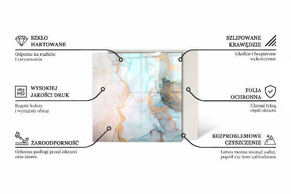 Rectangular tempered glass hearth Marble style with delicate veining