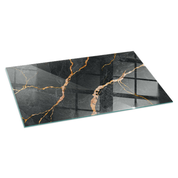 Rectangular tempered glass hearth Marble style with delicate veining