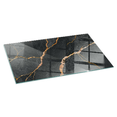 Rectangular tempered glass hearth Marble style with delicate veining
