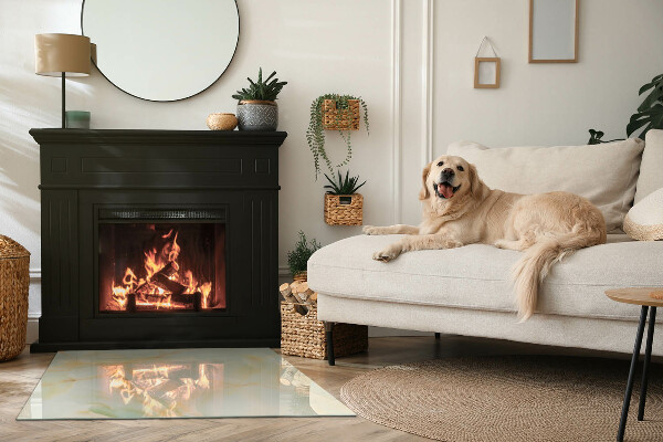 Rectangular glass hearth Abstract marble motif