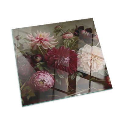 Rectangular tempered glass hearth Floral detail in full bloom
