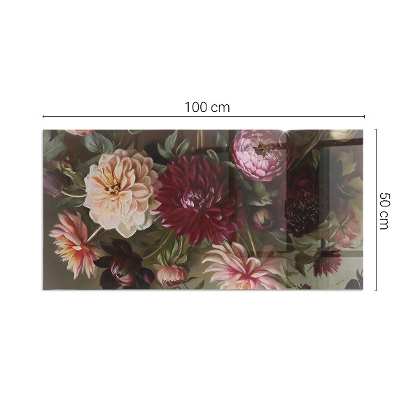 Rectangular tempered glass hearth Floral detail in full bloom