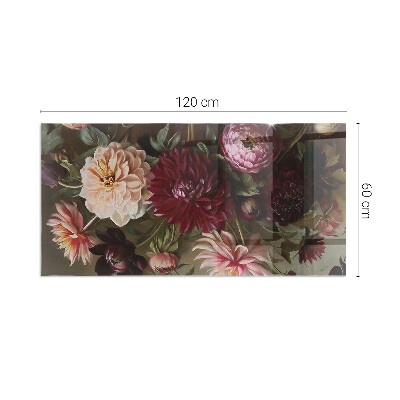 Rectangular tempered glass hearth Floral detail in full bloom